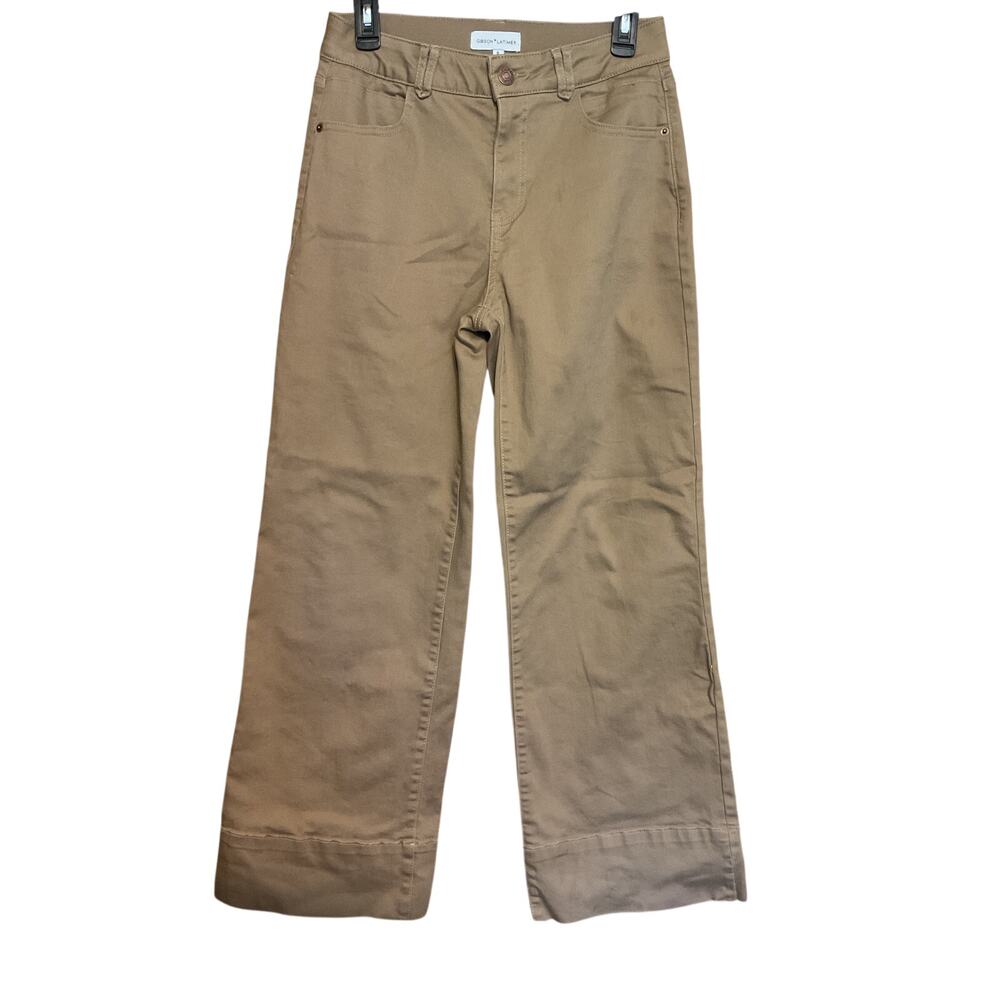 Gibson & Latimer Tan Wide Leg Twill Pants, Mid Rise, Tummy Slimming Pant size 6